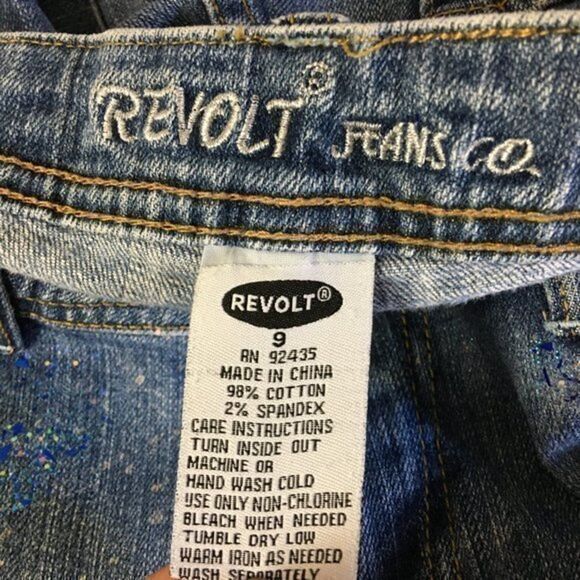 Revolt Jeans Women’s Size 9 Juniors Hand Painted Denim Flowers Measures 28x30.5 - Picture 3 of 16
